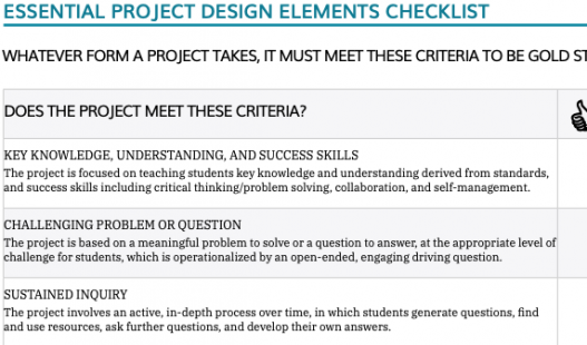This is a thumbnail image of the Essential Project Design Elements Checklist .pdf attachment