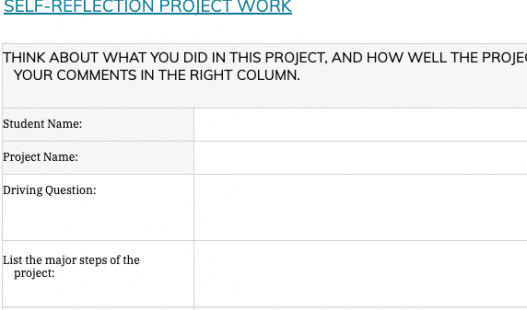 Thumbnail of this downloadable resource called Self-Reflection on Project Work