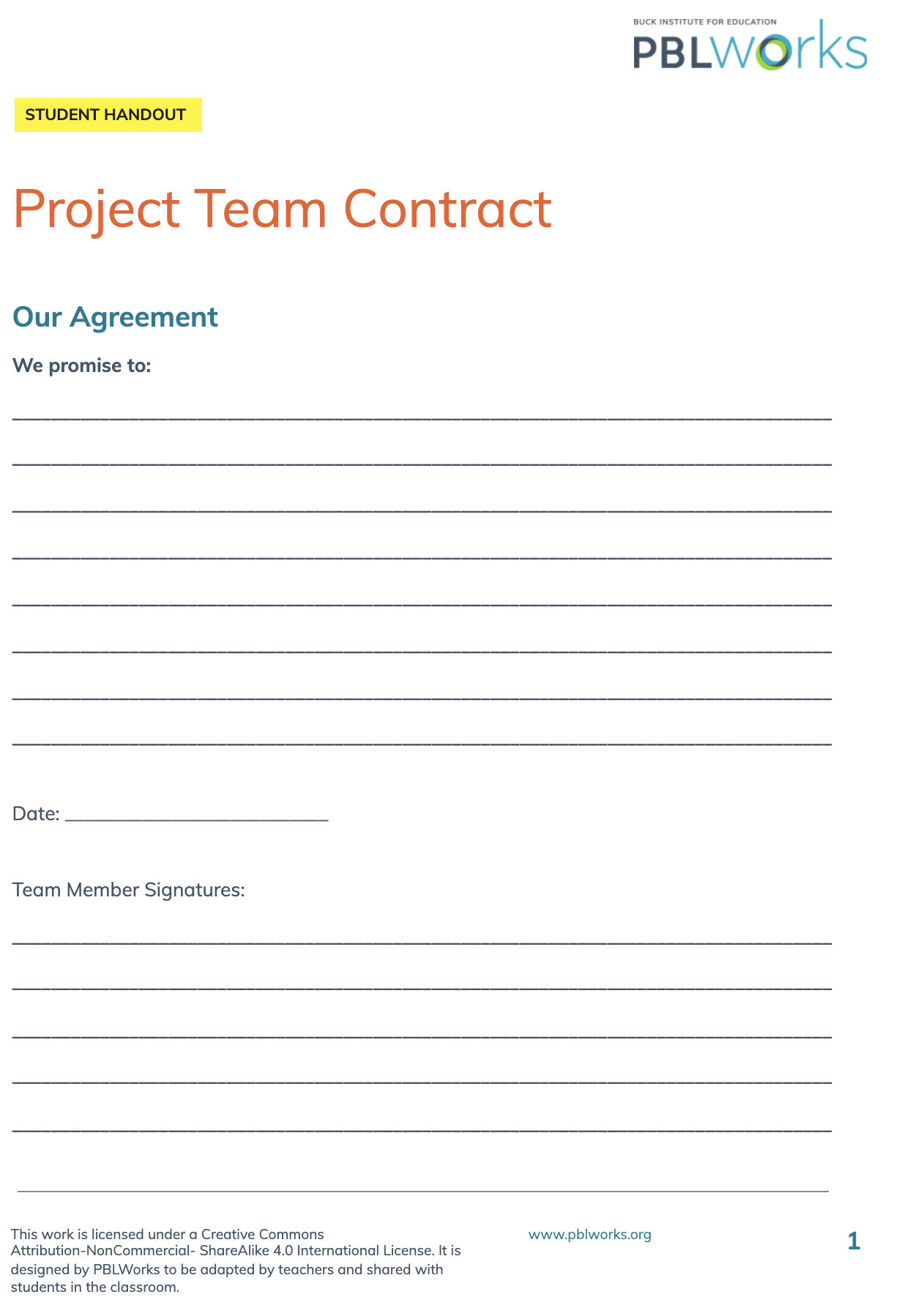 Project Team Contract Template Thumbnail