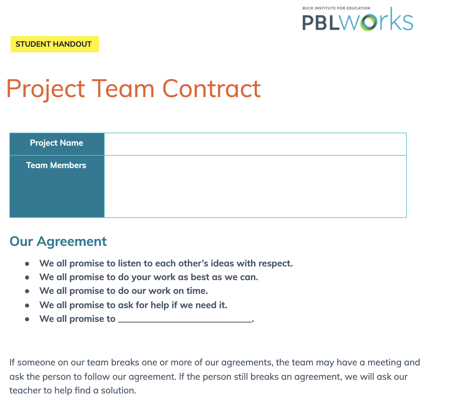 Project Team Contract Thumbnail