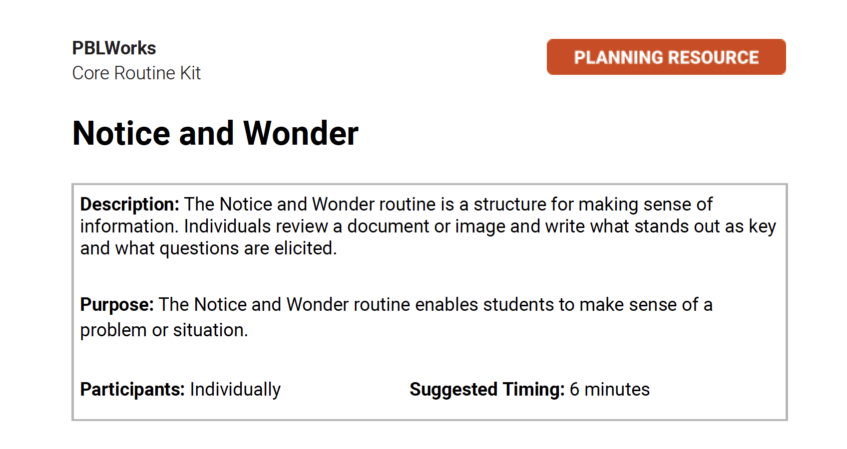 Notice and Wonder Planning Resource Screenshot