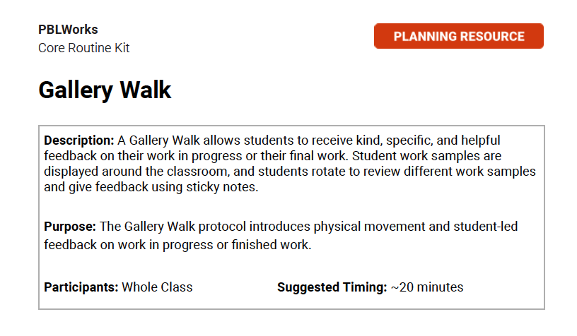 Screenshot of Gallery Walk Planning Resources