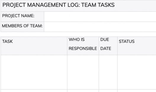 Thumbnail of this downloadable resource called Project Management Log: Team Tasks