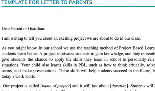 Thumbnail of this downloadable resource called Template for Letter to Parents