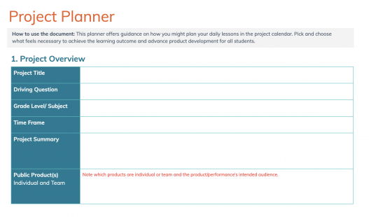 This is a Thumbnail of the Project Planner Tool