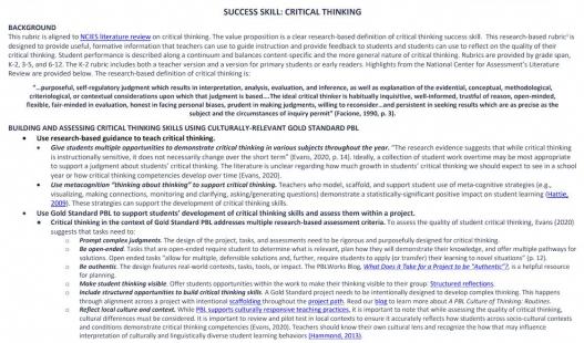 Thumbnail of Critical Thinking Rubric