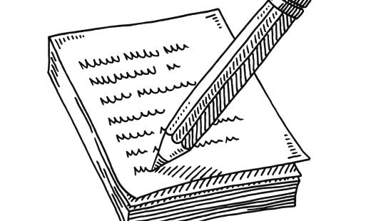 Note pad with scribble writing and a pencil