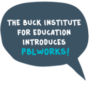 This logo has a speech bubble and says The Buck Institute For Education Introduces PBLWorks