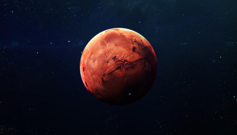 The planet Mars out in space