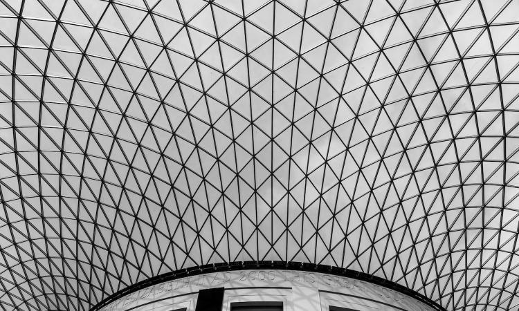 Photo of museum roof showing parabolic effect of support structure