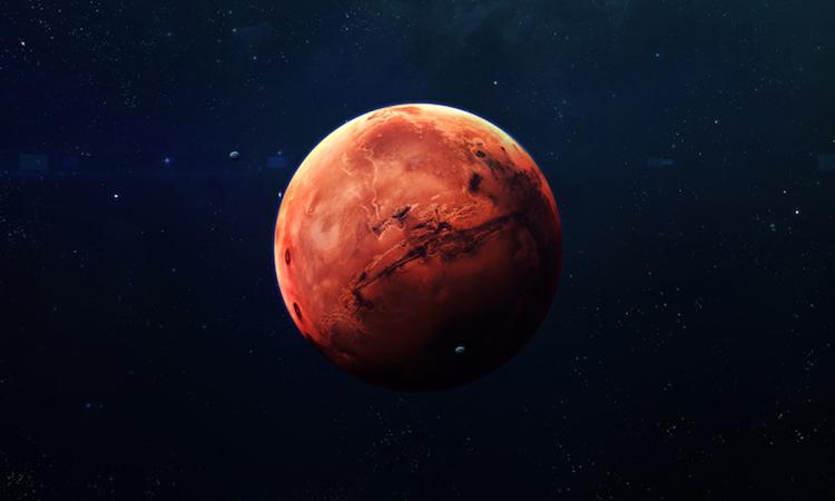 The planet Mars out in space